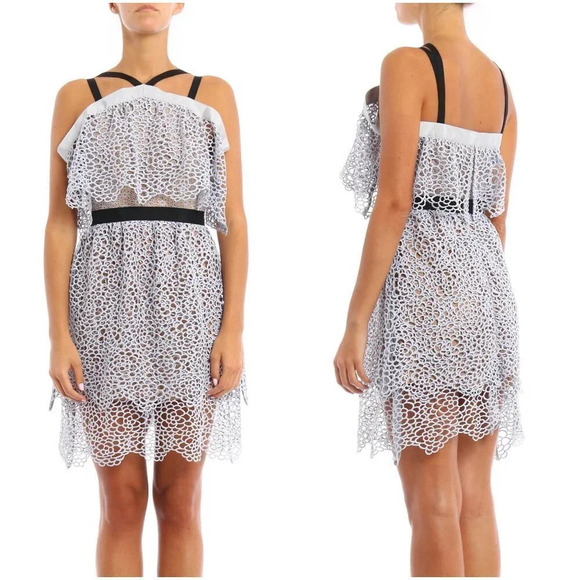 NWT Self-Portait Off Shoulder Detailed Sheer Gray Mini Dress $451 - Picture 1 of 12
